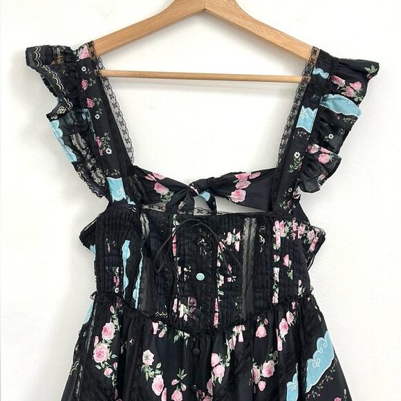 For Love & Lemons Leanne Lace Ruffles Open Back Babydoll Mini Dress - Small - Picture 4 of 14